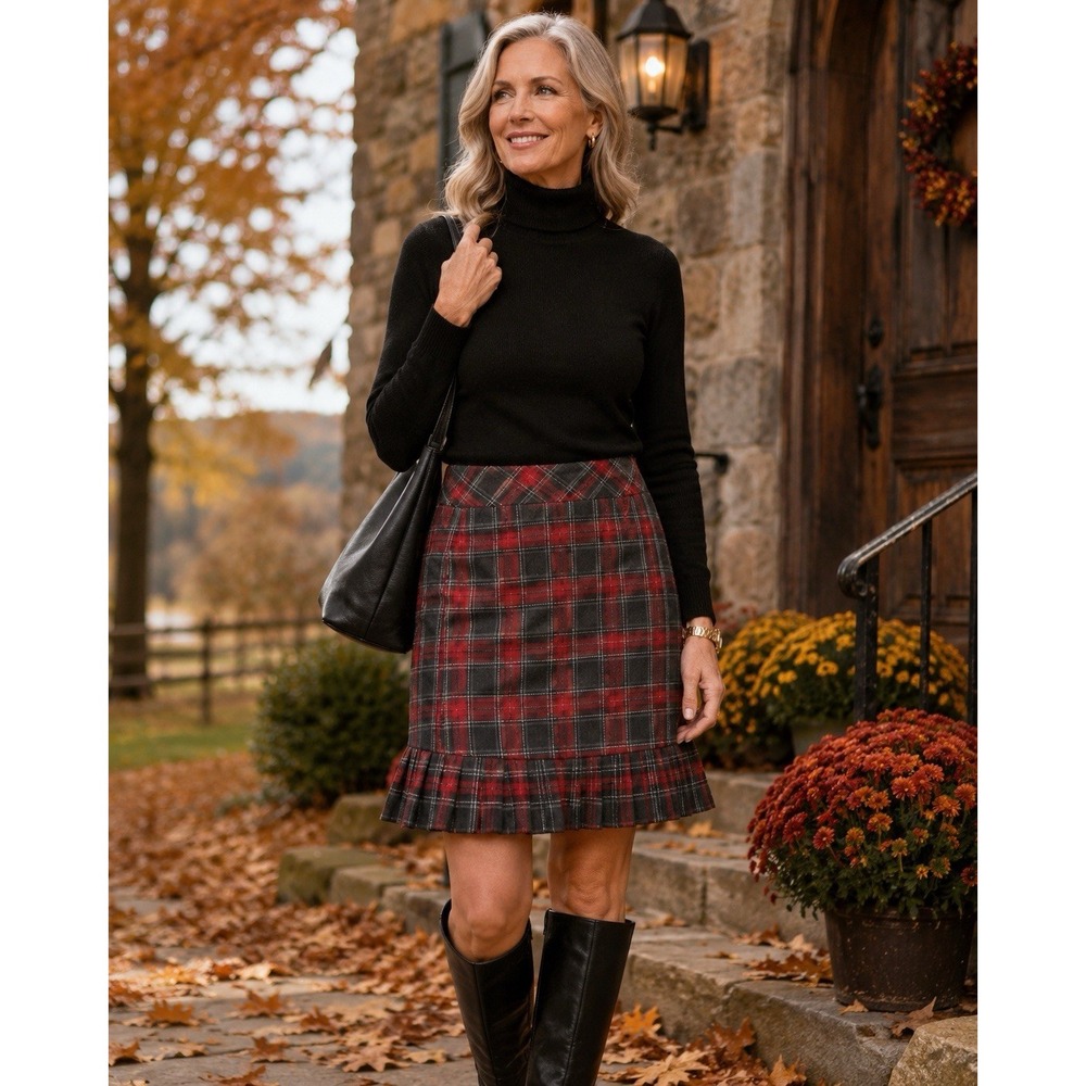 Pendleton Wool Plaid Skirt Womens 16 Petite Red Gray Pleated Hem Made USA
